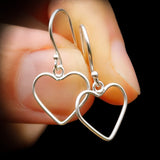 Solid 925 Sterling Silver Heart Hanging Hook Earrings