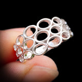 (T) Solid 925 Sterling Silver Honeycomb 10mm Wide Band Ring
