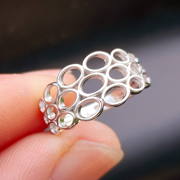 Solid 925 Sterling Silver Honeycomb 10mm Wide Band Ring