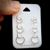 3x Sets of Solid 925 Sterling Silver Round Hoop Sleeper Earrings