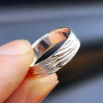 (T) Solid 925 Sterling Silver Textured Wave Finish 6mm Band Ring
