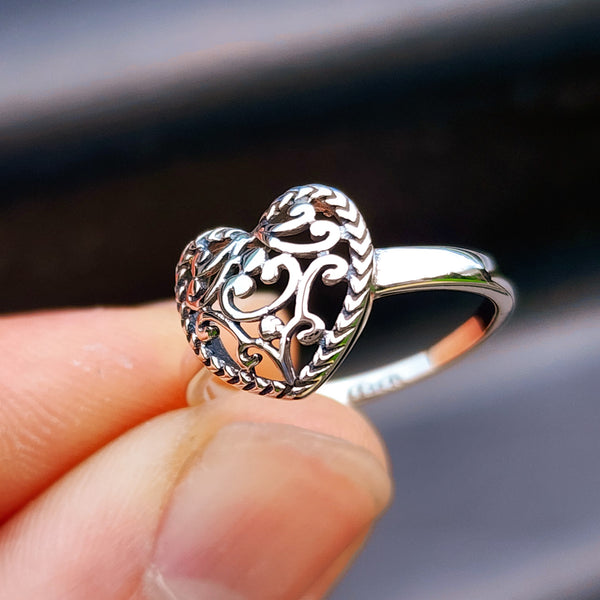 Solid 925 Sterling Silver Koru Heart Ring