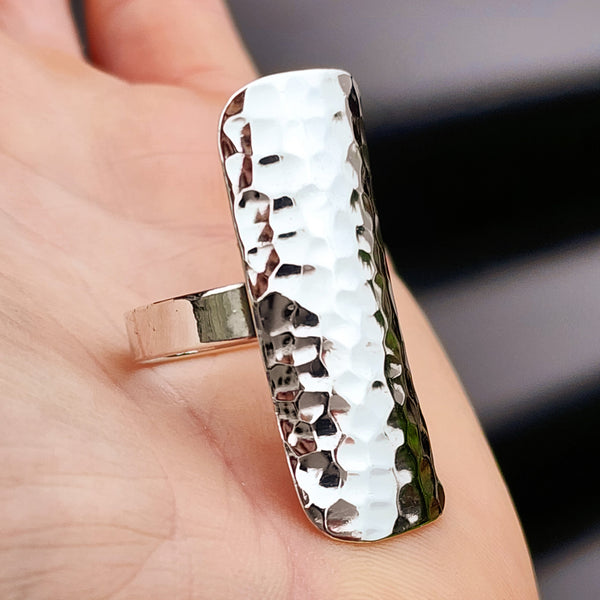 (T) Solid 925 Sterling Silver XL 40mm Hammer Finish Plate Ring