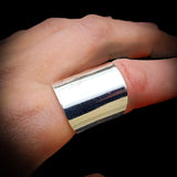 (T) Solid 925 Sterling Silver Rustic Handmade Barrel Cuff Ring
