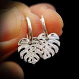 Solid 925 Sterling Silver Monstera Plant Leaf Hoop Earrings