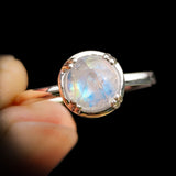 Solid 925 Sterling Silver & Natural Moonstone Double Claw Signet Ring