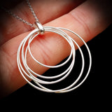 Solid 925 Sterling Silver 24mm Round Multi Layer Wire Pendant Necklace