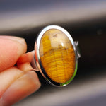 Solid 925 Sterling Silver & 18mm Natural Tiger Eye Oval Solitaire Ring