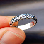Solid 925 Sterling Silver Oxidized Koru Band Ring