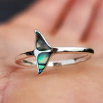 (Q) Solid 925 Sterling Silver & Paua Whale Tail Ring