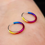 12mm Solid 925 Sterling Silver Rainbow Hoop Sleeper Earrings