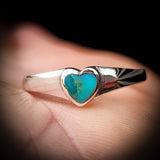 Solid 925 Sterling Silver & Natural Turquoise 6mm Heart Ring