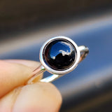 Solid 925 Sterling Silver & 10mm Natural Black Onyx Round Signet Ring