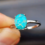 Solid 925 Sterling Silver & 10mm Clawed Natural Turquoise Solitaire Ring