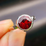(M) Solid 925 Sterling Silver & 10mm Round Natural Garnet Signet Ring