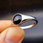 Solid 925 Sterling Silver & Natural Black Onyx 10mm Round Signet Ring