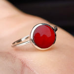 (Q) Solid 925 Sterling Silver & 10mm Natural Red Agate Signet Ring