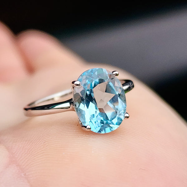 Solid 925 Sterling Silver & 11mm Sky Blue Topaz Clawed Solitaire Ring