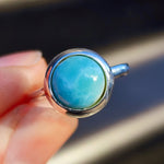 Solid 925 Sterling Silver & 12mm Natural Larimar Round Signet Ring