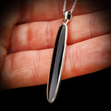 Solid 925 Sterling Silver & 38mm Natural Black Onyx Long Oval Pendant Necklace