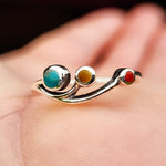 Solid 925 Sterling Silver & 3x Mixed Gemstone Branch Ring
