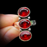 Solid 925 Sterling Silver & Triple Setting Natural Garnet Handmade Solitaire Ring