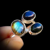 Solid 925 Sterling Silver & Natural Labradorite Cluster Ring
