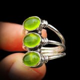 (R) Rustic Handmade Solid 925 Sterling Silver & Natural Peridot 3x Setting Cage Ring