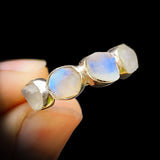 Solid 925 Sterling Silver & Raw Irregular Moonstone 4x Setting Handmade Ring