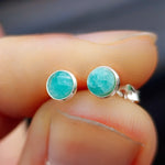 Solid 925 Sterling Silver & 5mm Natural Amazonite Round Stud Earrings