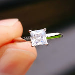 (O) Solid 925 Sterling Silver & 5mm CZ Diamond Square Solitaire Ring