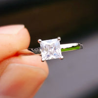 (O) Solid 925 Sterling Silver & 5mm CZ Diamond Square Solitaire Ring