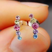 Solid 925 Sterling Silver & 5x Multi Setting Colored CZ Stud Earrings