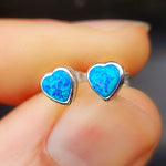 Solid 925 Sterling Silver & 6mm Created Opal Heart Stud Earrings