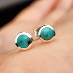 Solid 925 Sterling Silver & 6mm Natural Turquoise Round Stud Earrings