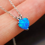 Solid 925 Sterling Silver & Created Blue Opal 7mm Heart Pendant Necklace