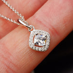 Solid 925 Sterling Silver & 8.5mm Simulated Diamonds Pendant Necklace
