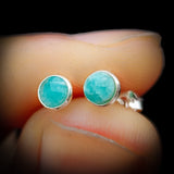 Solid 925 Sterling Silver & 5mm Natural Amazonite Round Stud Earrings