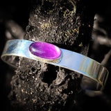 Solid 925 Sterling Silver & Natural Amethyst Oval Cuff Bracelet