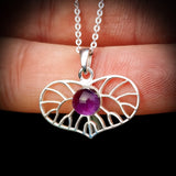 Solid 925 Sterling Silver & Natural Amethyst Heart Pendant Necklace