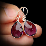Solid 925 Sterling Silver & Natural Amethyst Handmade Hanging Hook Earrings