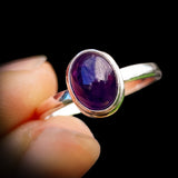 (Q) Solid 925 Sterling Silver & Natural Amethyst Oval Ring