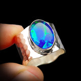 (T) Solid 925 Sterling Silver & Natural Australian Opal Handmade Cuff Ring