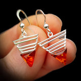 Solid 925 Sterling Silver & Natural Amber Triangle Hook Earrings