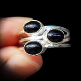 Solid 925 Sterling Silver & 3x Setting Black Onyx Stone Handmade Ring