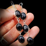 925 Sterling Silver & Natural Black Onyx Handmade Hanging Earrings