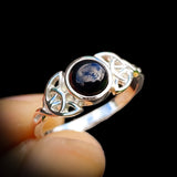 (Q) Solid 925 Sterling Silver & Natural Black Onyx Celtic Knot Ring
