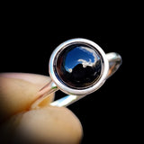 (Q) Solid 925 Sterling Silver & 10mm Natural Black Onyx Round Signet Ring