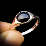 Solid 925 Sterling Silver & Natural Black Onyx 10mm Round Signet Ring
