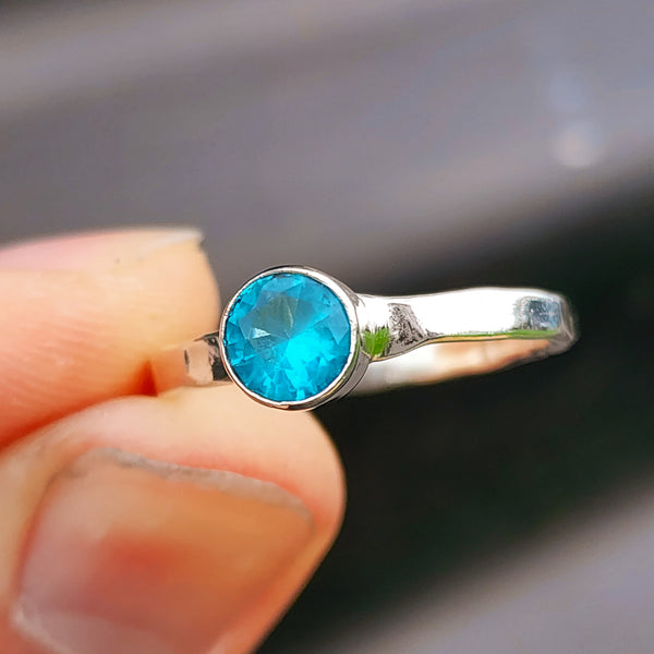 925 Sterling Silver & Blue Topaz hammer Finish Handmade Ring
